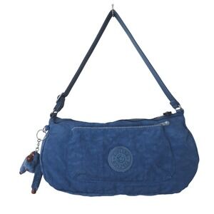 Kipling Dark Blue Nylon Mini Hobo Shoulder Bag w Monkey Charm‎ Vintage Y2K